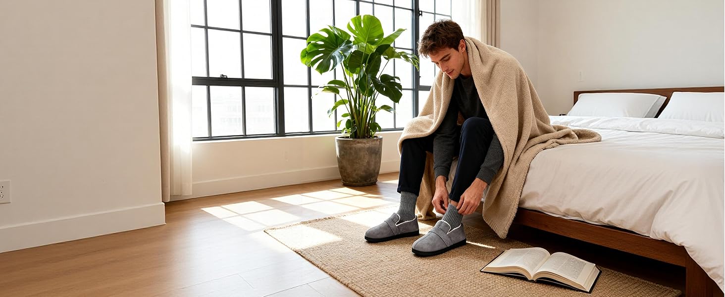 Тапочки халатні зимові Mishansha, чорні, з меморі-піною, розмір 39-48