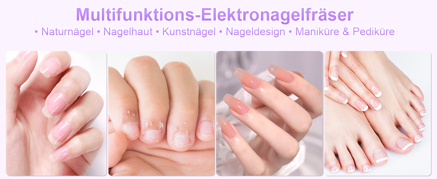 Електричний фрезер для нігтів бездротовий - 12 в 1, 35000 об/хв, для гелю, акрилу, манікюру та педикюру, фіолетовий