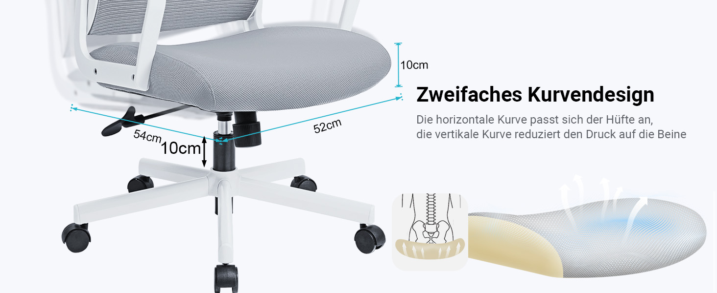 Ергономічне крісло для офісу з регульованою підголовником, крісло для робочого столу з широким сидінням, підтримкою попереку, офісне крісло 200 кг, сітчасте крісло, крісло для дому та офісу, комп'ютерне крісло EN 1335, сіре