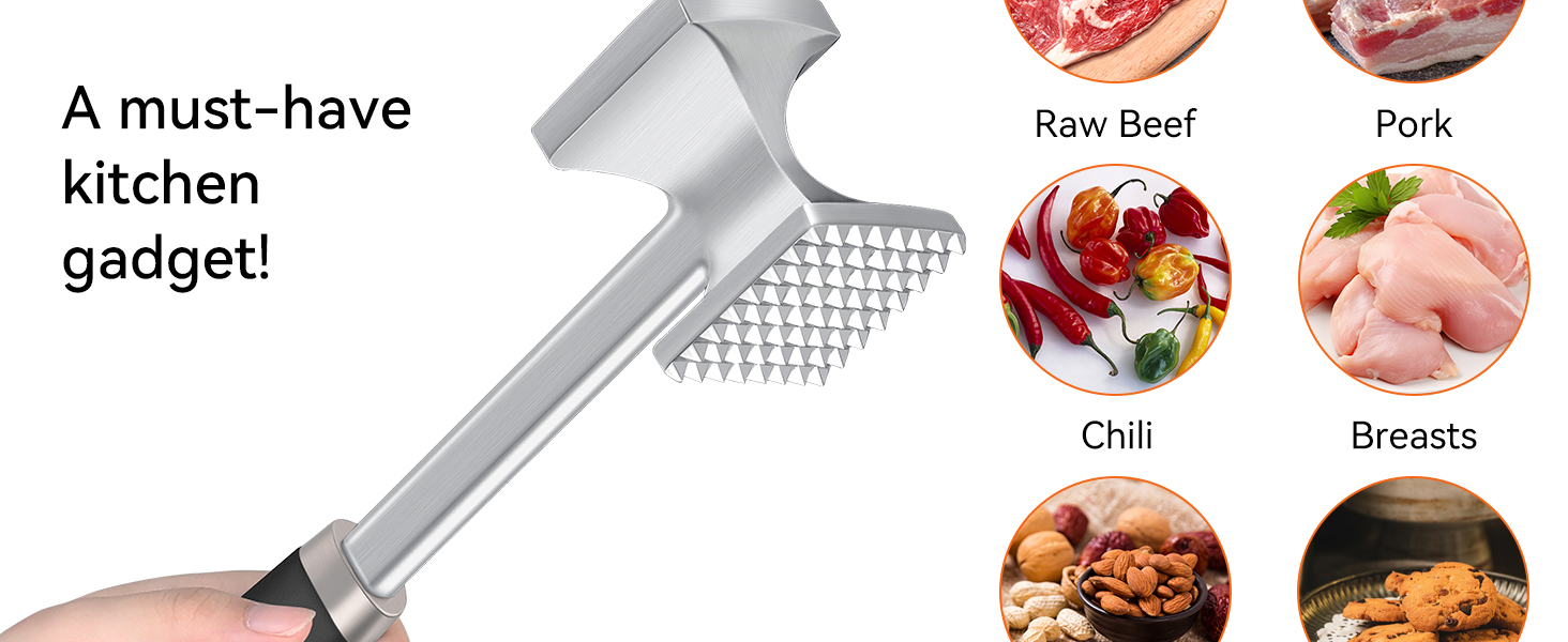 Кльопар для м'яса HOOMIL, двосторонній антипригарний, для шніцелів та стейків - сріблястий квадратний