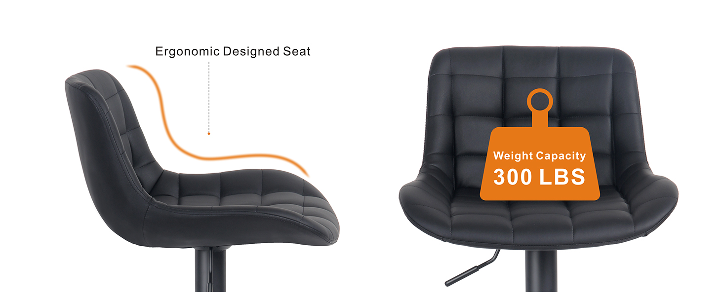 YOUTASTE Adjustable Bar Stools - Modern Design, Padded, Swivel, Faux Leather - Set of 2 (Black)