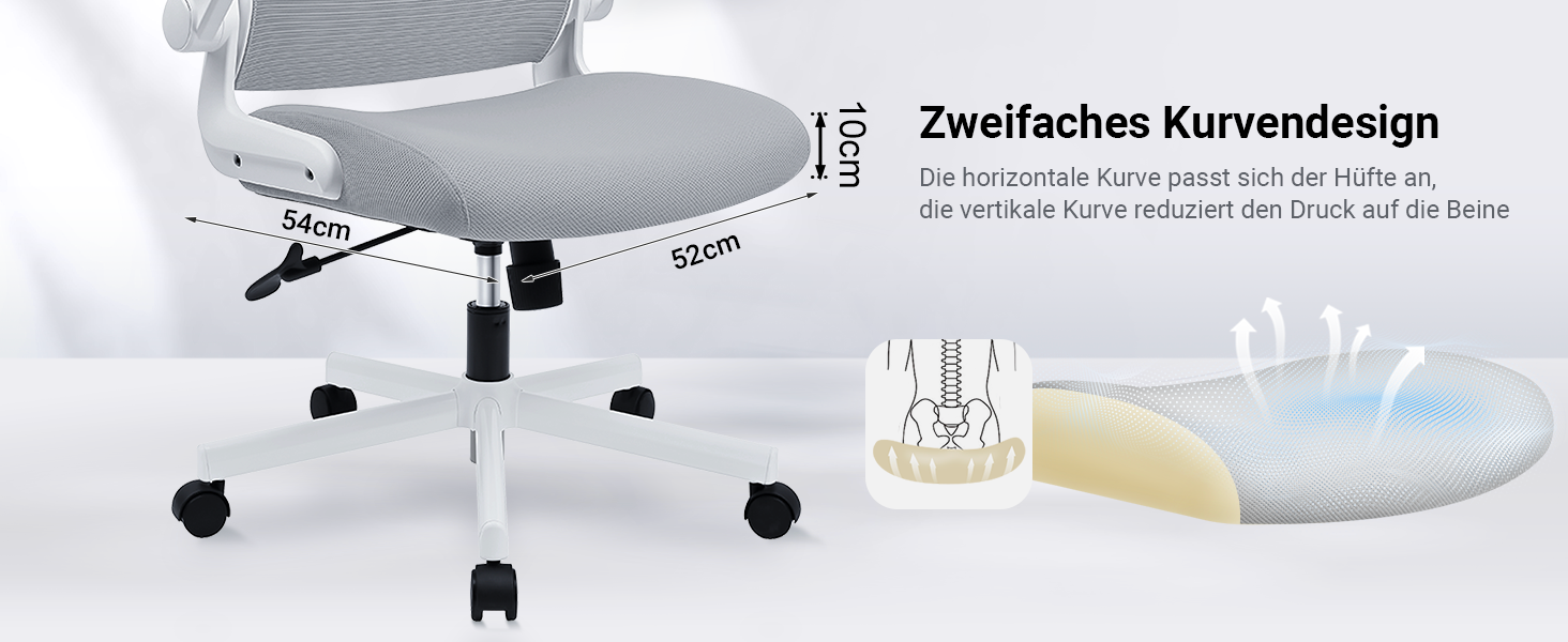 Ергономічне крісло для офісу з регульованою підголовником, сітчасте крісло для столу, відкидні підлокітники, широке сидіння, функція гойдання, комп'ютерне крісло EN 1335, офісне крісло 200 KG, сіре