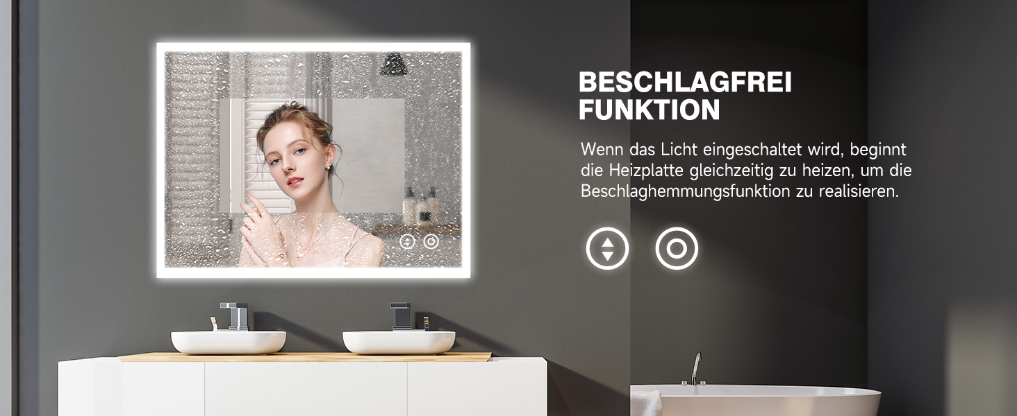 Круглий дзеркало для ванної кімнати YOLEO з підсвічуванням, 60 см, сенсорне керування, захисне скло, 3 кольори світла, регулювання яскравості, 60x60 см