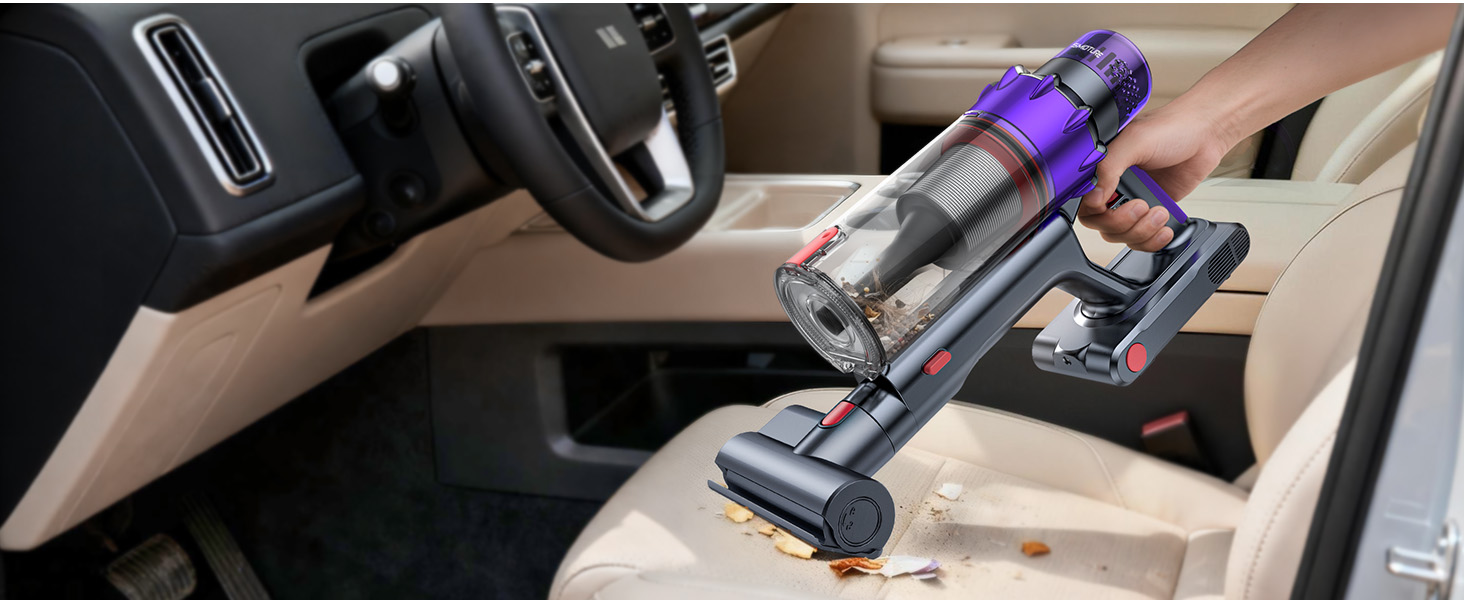 SMOTURE Бездротовий акумуляторний пилосос 50 000 Па, 65 хв роботи, міні-турбонасадка, самостійна парковка, антизаплутана щітка, док-станція на стіні, для шерсті тварин/килимів/твердих поверхонь/автомобіля, модель: VAC02, темно-фіолетовий