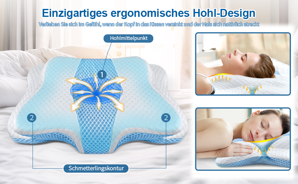 Подушка з піною з пам'яті CHxxy, ортопедична для шиї та підтримки плечей, ергономічна, для сну на боці, на животі та на спині (блакитний)