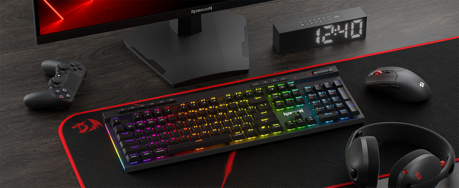 Redragon K580 PRO - Бездротова ігрова механічна клавіатура RGB з 104 клавішами, Hot-Swap, макро-запис та лінійними червоними перемикачами