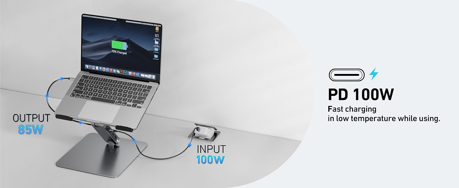 Підставка для ноутбука BENFEI з док-станцією USB-C 6-в-1: HDMI (4K@60Hz), Gigabit LAN, 100W Power Delivery, 10Gbps (1x USB-C 3.2 & 2x USB-A 3.2) – сумісна з MacBook Pro/Air, iPad Pro, XPS, ThinkPad