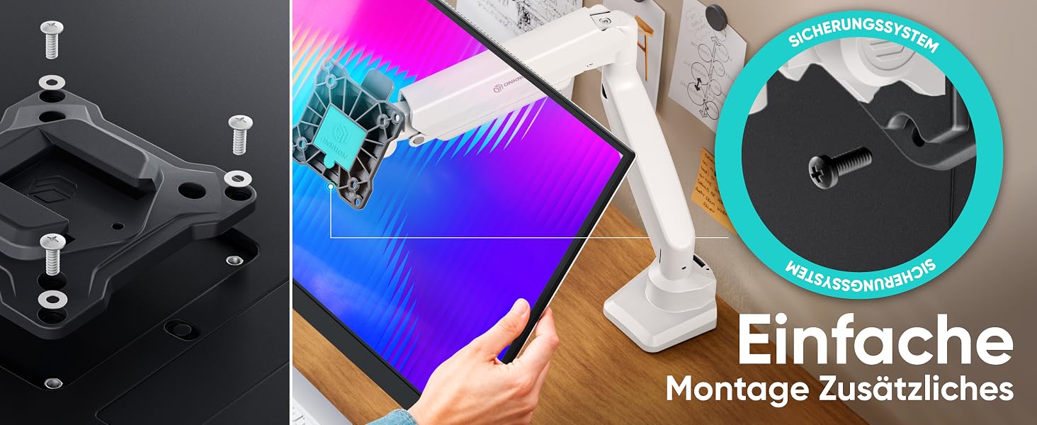 Кронштейн для монітора ONKRON G80-BW з газліфтом, для екранів 13-32 дюймів до 10 кг, VESA 75x75 / 100x100, регулювання висоти та нахилу, біло-чорний