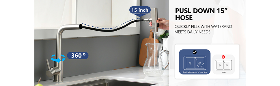 Кухонний змішувач AIMADI висувний з 3-ма режимами, з душовою насадкою, 38 см, однорідний, для холодної та гарячої води, для раковини та кухонного острова, з нержавіючої сталі, водоспад, матовий нікель