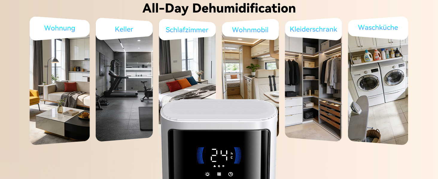 Електричний осушувач повітря Leise для сушіння одягу з таймером, автовимкненням та 7-кольоровими індикаторами (850 мл/год, 24 дні)