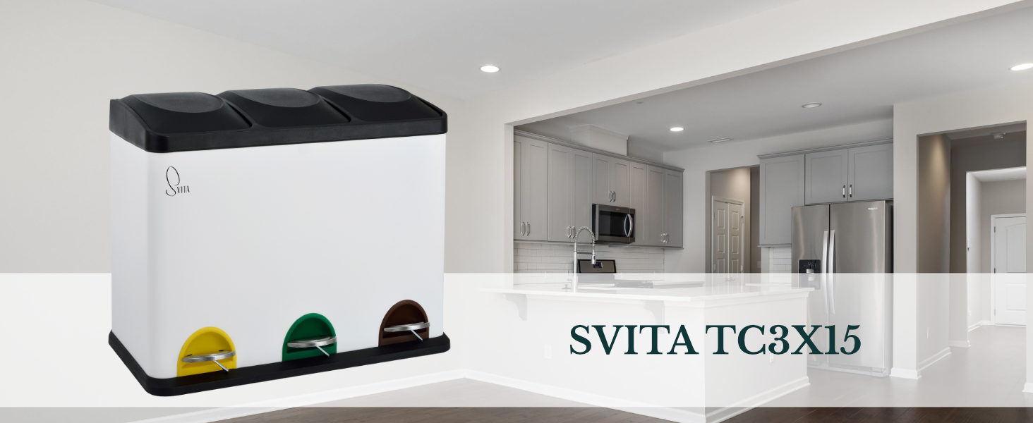 Відро для сміття SVITA TC3X20 з педаллю, 3x20л, роздільне, біле - 45 літрів, для кухні