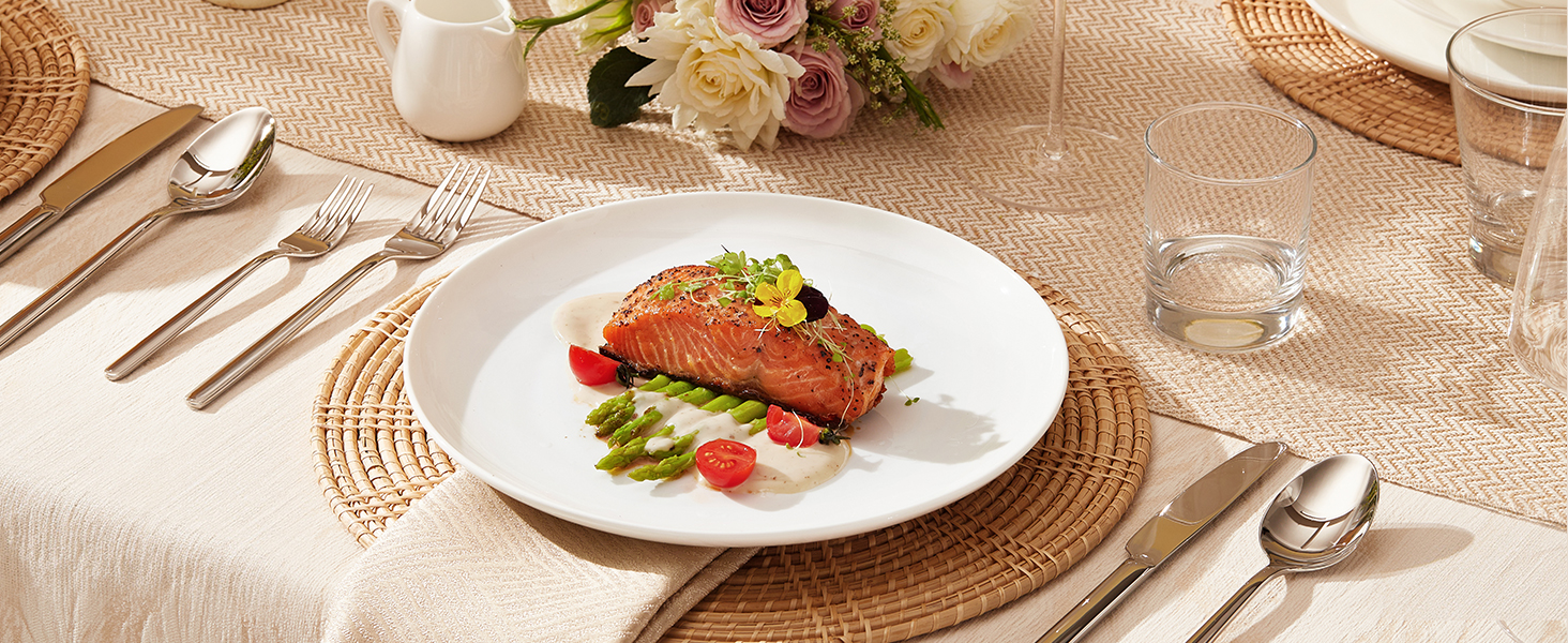 Сервіз HIKAA на 6 осіб, 18 предметів, з кісткового фарфору, набір тарілок, безпечний для мікрохвильової печі та посудомийної машини, для дому, весіль, легкий та довговічний (білий)