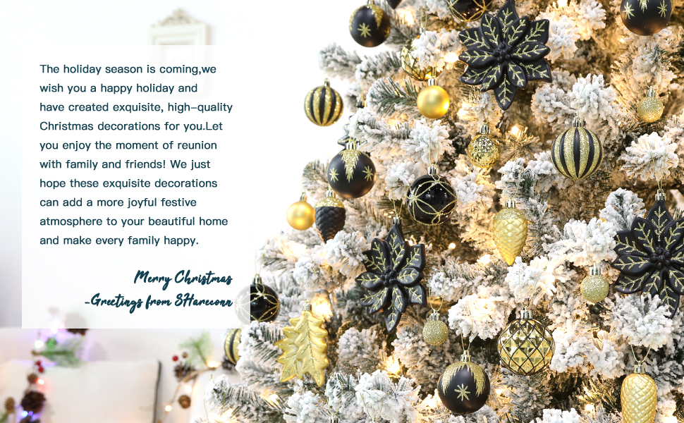 Набір прикрас для ялинки Shareconn: 106 шт., 24 кольори, ударостійкі кулі, декор для ялинки, свята, весілля (чорний та шампань-золото)