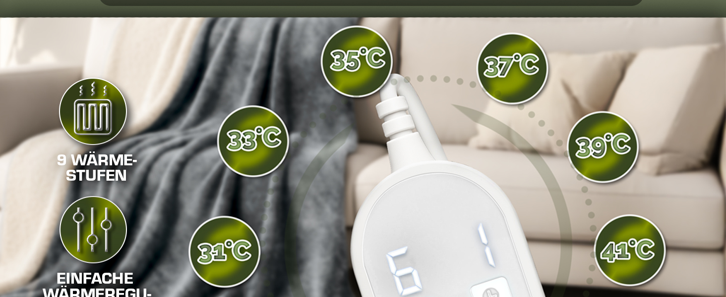 Електрична гріюча ковдра Sinnlein® з автоматичним вимкненням 160 x 120 см | 9 температурних режимів | Ковдра для ліжка, дивана | З таймером та цифровим дисплеєм, винного кольору