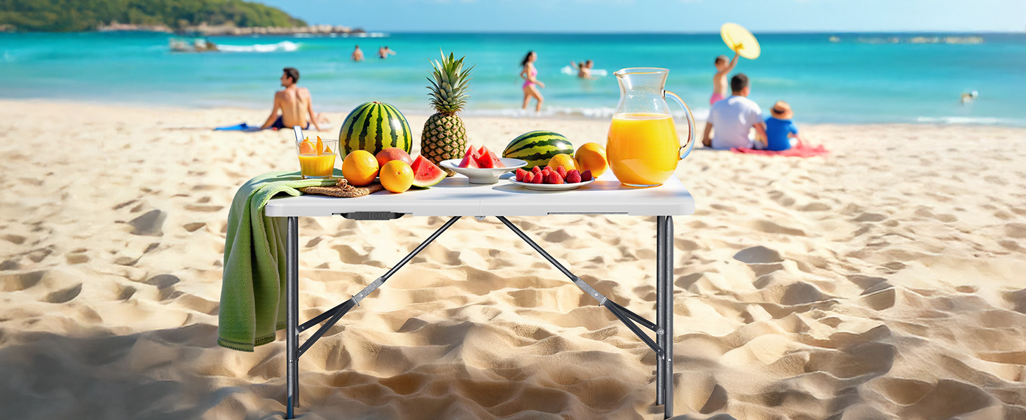 Складний кемпінговий стіл Wiltec 122x60x75 см з ручкою для перенесення - для пікніка, саду, вечірок