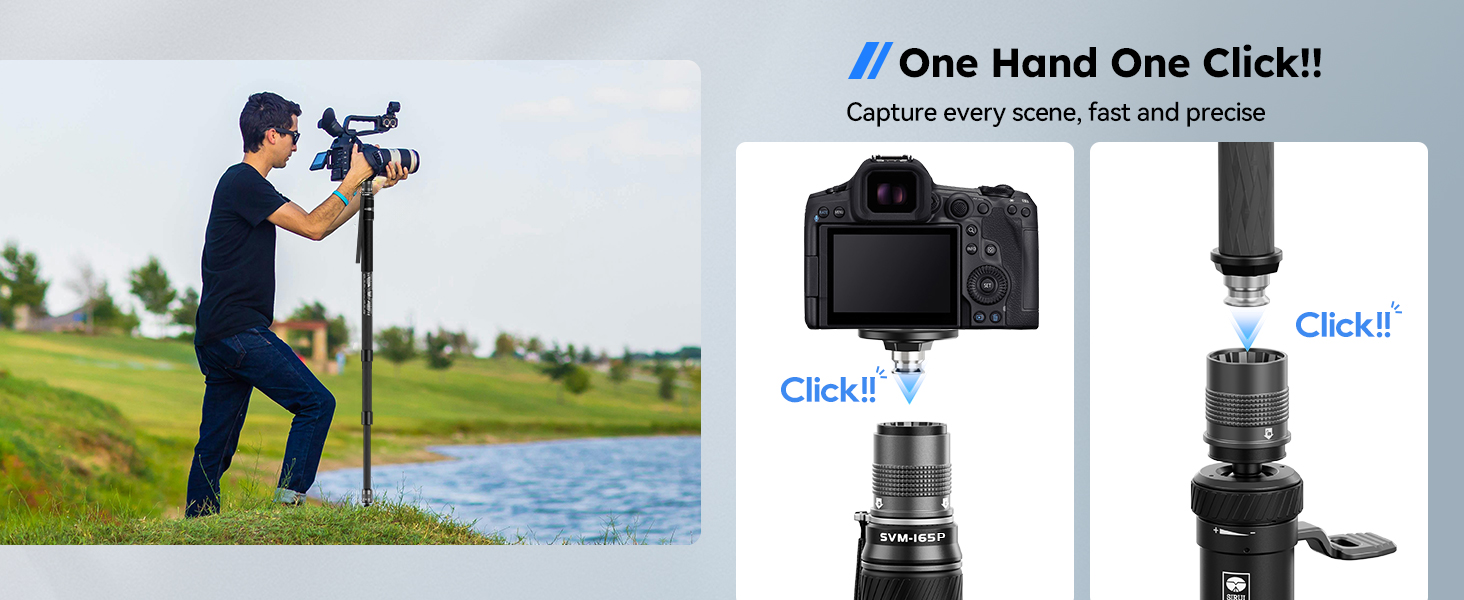 SIRUI Монопод з вуглецевого волокна з швидкою системою | 165 см, професійний, 3-в-1, вантажопідйомність 10 кг, для DSLR та відео (SVM-165P)