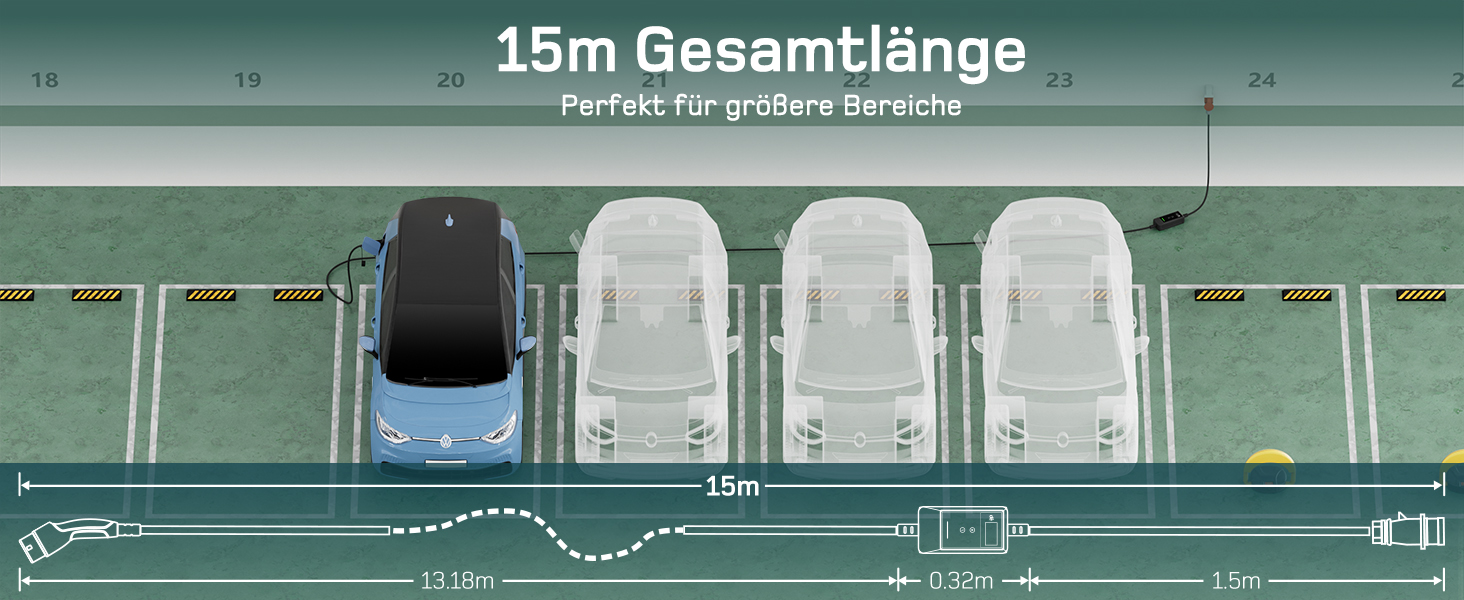 Зарядна станція для електромобілів Dé Mobile 11 кВт (6 м) з регулюванням потужності, кабель CEE 16A на Typ 2, сумісна з Model Y/3, ID.3/4/5, MG4, EX30, e-up, e-tron та BEV/PHEV