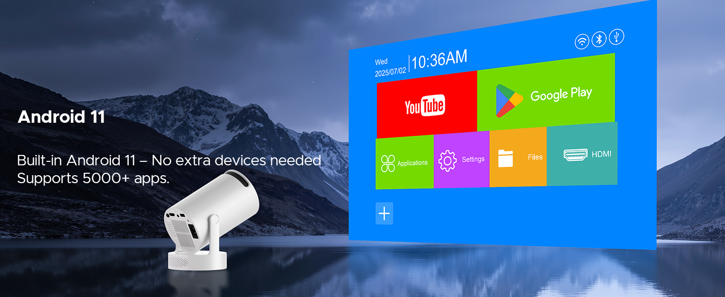 Портативний проєктор Mini Beamer з динаміком: 1080P/4K, WiFi 6, Bluetooth 5.0, автоматичне корегування трапецеїдальних спотворень, 220° обертання, для домашнього кінотеатру та використання на вулиці