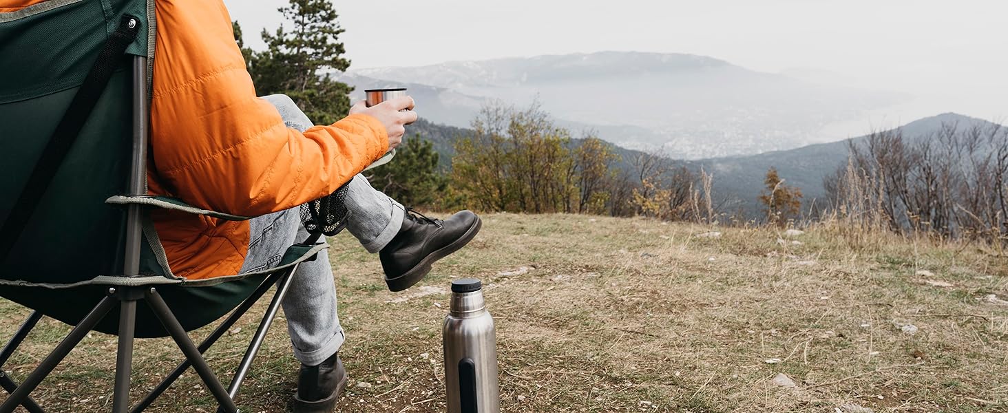 Складний стілець 24MOVE® блакитний для кемпінгу, риболовлі з підсклянником - садовий, розкладний стілець для відпочинку, поліестер, для вулиці та дому