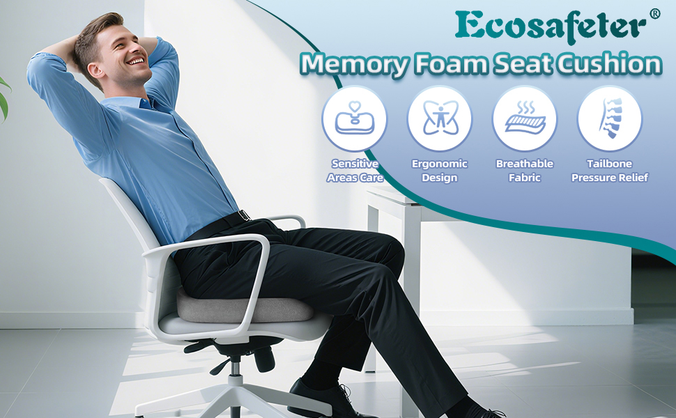Ортопедична подушка для сидіння з піни Memory Foam для офісного крісла та авто - зняття тиску, комфорт при тривалому сидінні, нековзка, знімний чохол (Чорний)