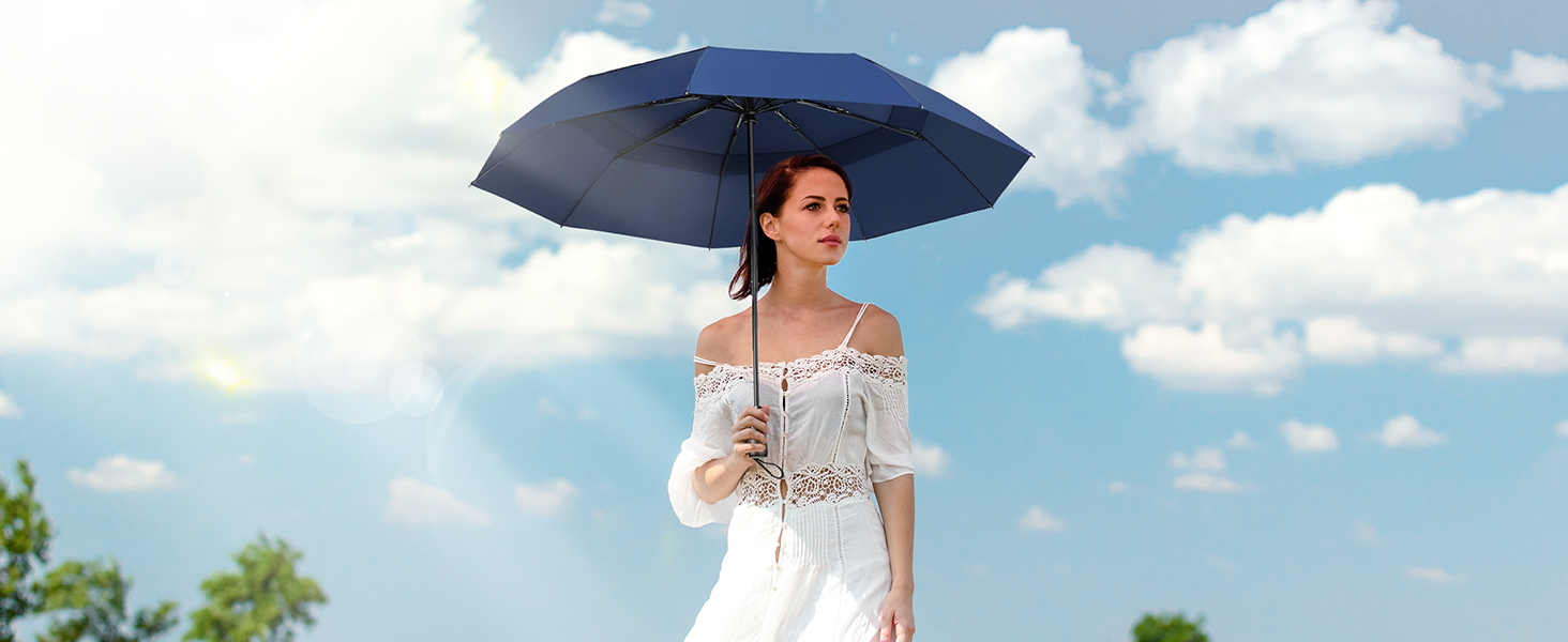 TECKNET Автоматичний парасолька, стійкий до вітру, легкий у використанні, синій