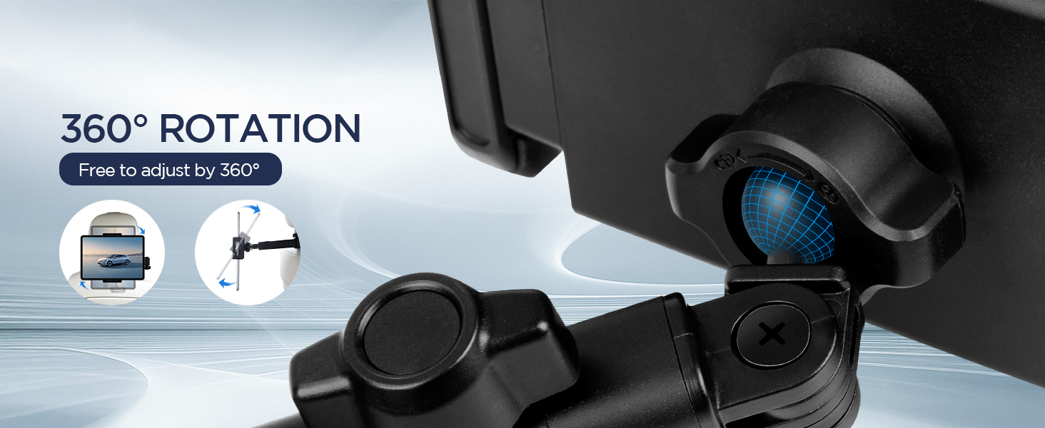 Утримувач для планшета Romon у автомобіль, кріплення до підголівника, універсальний, 360° обертання, для смартфонів та планшетів 4.7-13 дюймів