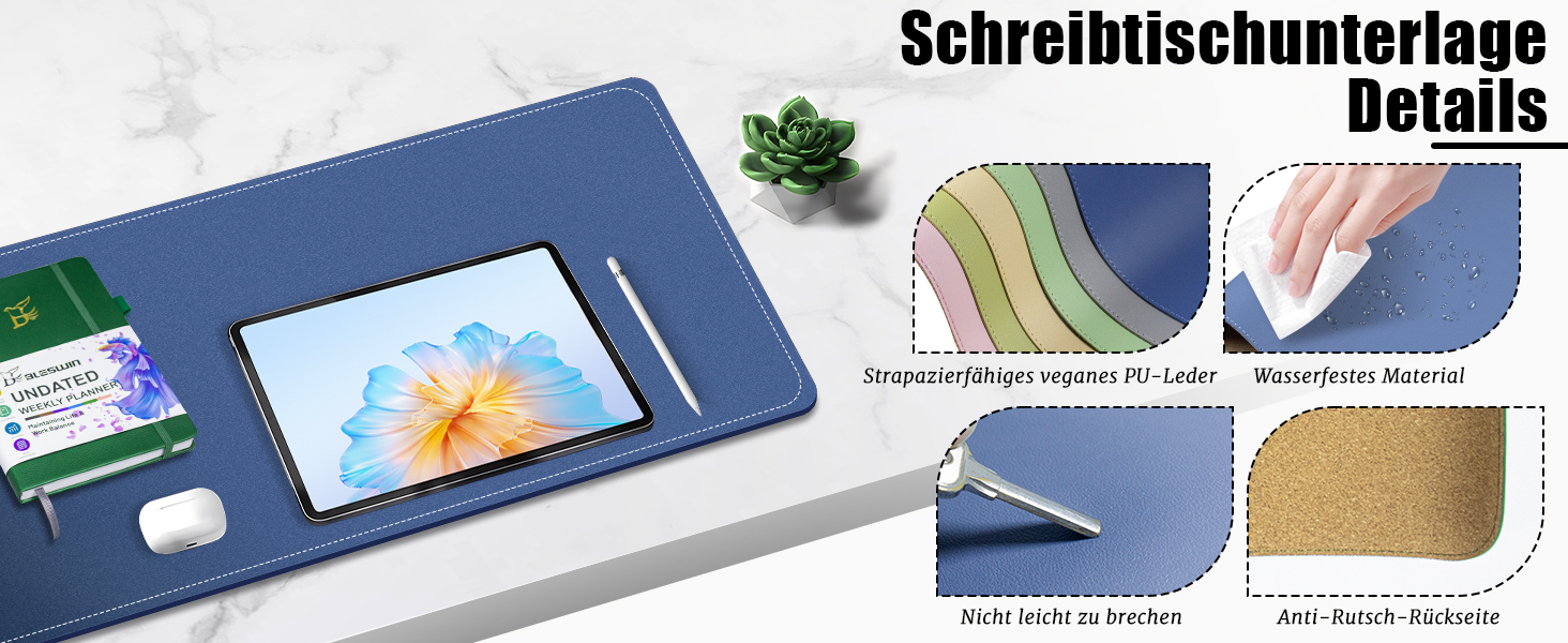 Підкладка під клавіатуру та мишу BLESWIN, антиковзаюча, 90x43 см, синій колір