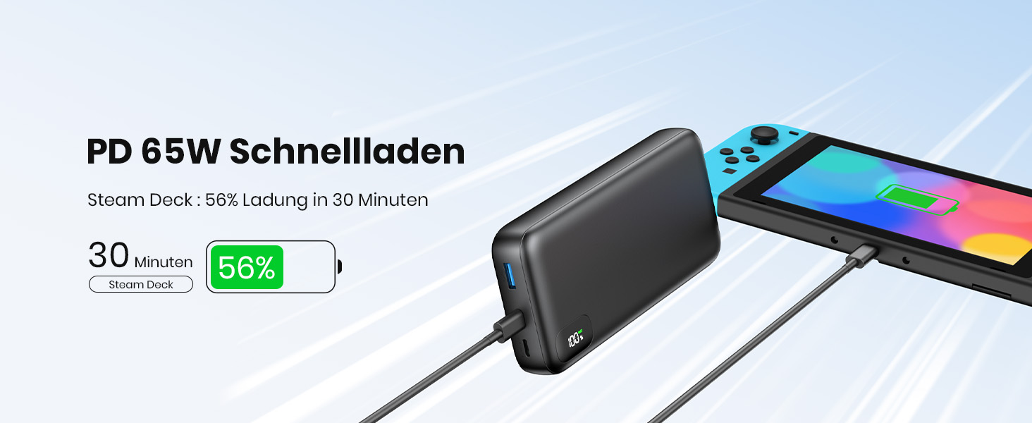 Power Bank A ADDTOP 20000mAh 65W: зарядний пристрій для ноутбука, iPhone, iPad. 2 USB-C, 1 USB-A. Чорний