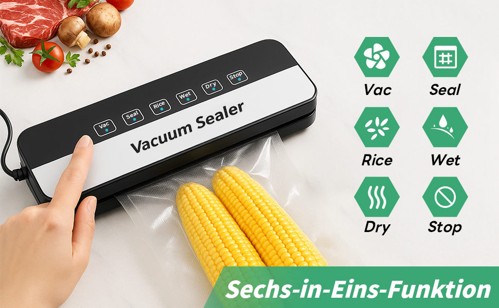 Вакуумний пакувальник 6-в-1 для продуктів харчування, сухий/вологий режим, пристрій для запечатування з вакуумними пакетами