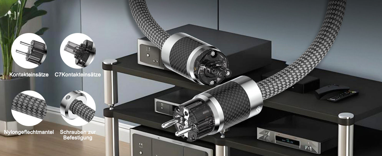 Hi-Fi мережевий кабель Tertullus High End C15 для аудіотехніки, штекер Schuko — C15, 1м