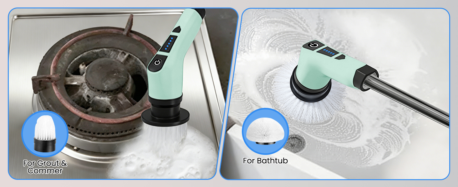 Електрична щітка для чищення швів та поверхонь з 10 насадками, регульована ручка для ванної, кухні, авто, підлоги