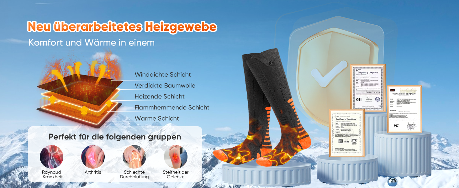 Гріючі шкарпетки з керуванням через додаток, 5000mAh, 5V, 3 режими нагріву, 360° нагрів, для жінок та чоловіків, для катання на лижах та полювання, середнього розміру