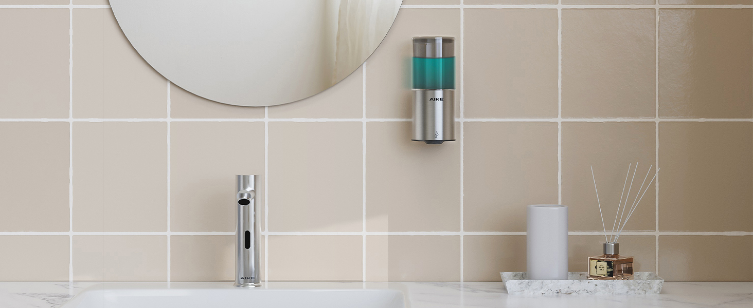 Автоматичний дозатор мила AIKE для рідкої мила, настінний, для кухні та ванної кімнати, IPX7, вологостійкий, 400 мл, з нержавіючою сталлю, шліфована