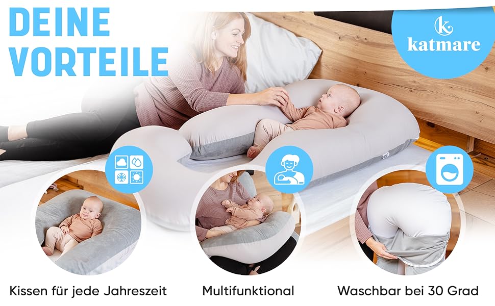 Подушка для сну на бік Katmare - вагітна подушка, подушка для годування, Body Pillow XXL з мікроперлин, знімний чохол, двостороння (зима/літо)