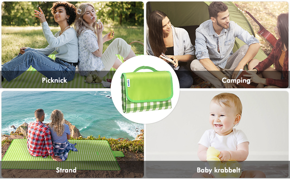 Плед для пікніка Reakoo 200x300 см, водонепроникний килим для пляжу XXL, з ручкою, антипісочний, пральний для кемпінгу, парку, саду