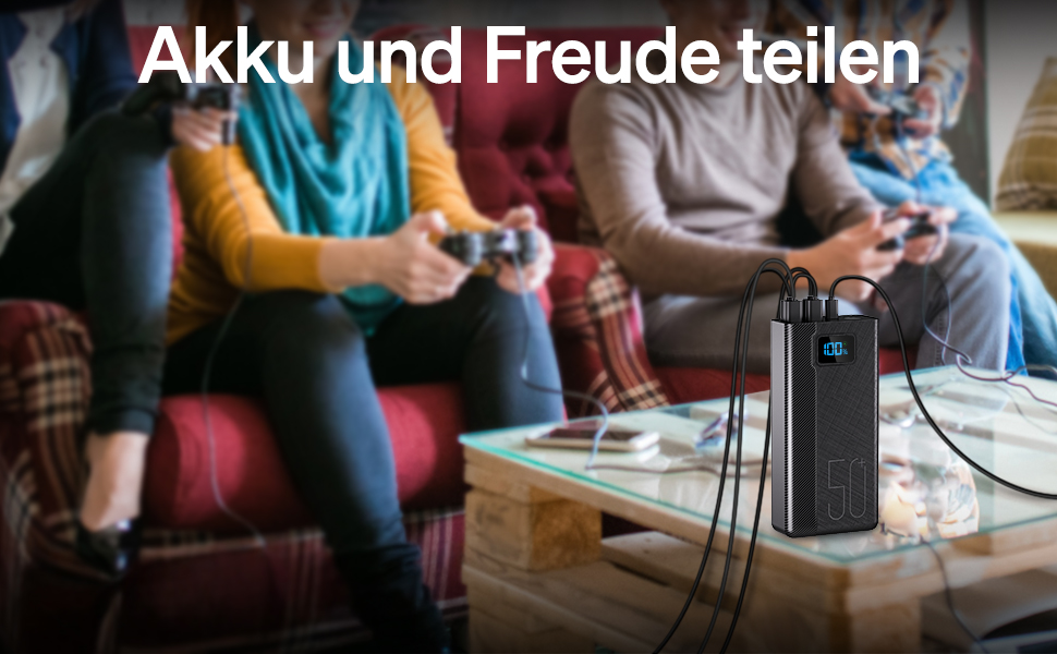 Портативний зарядний пристрій Power Bank 50000mAh з 5 виходами та 3 входами, чорний