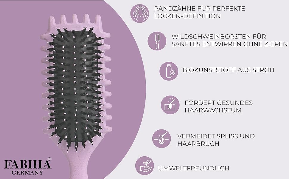Преміум щітка для волосся Lockenbürste - для кучерявого волосся, біо-щітка без заплутування, щетина дикого кабана, оригінальна 3-в-1 стилінг-щітка для модних кучерявих зачісок (Ліловий)