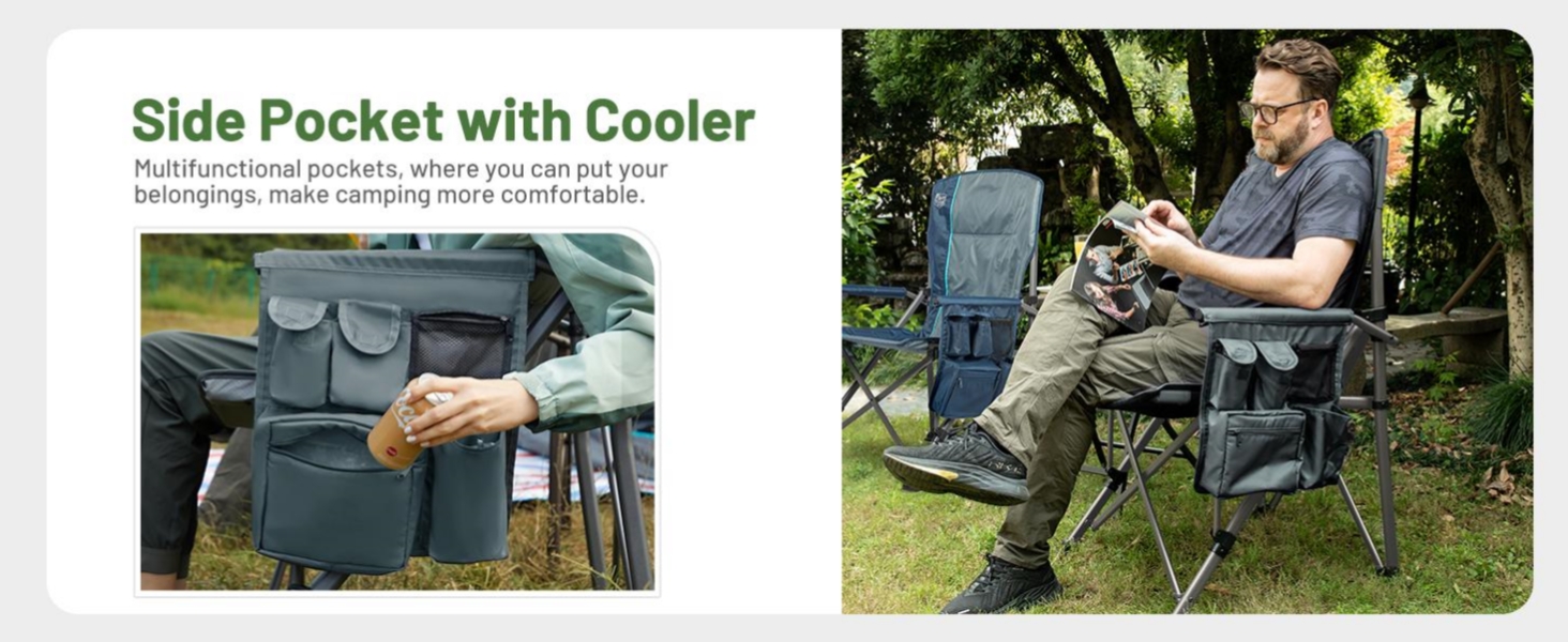 Крісло для кемпінгу Timber Ridge XXL, 230 кг, широке сидіння 62 см, висока спинка, підсклянник, міцні підлокітники для кемпінгу, пікніка, саду та балкону