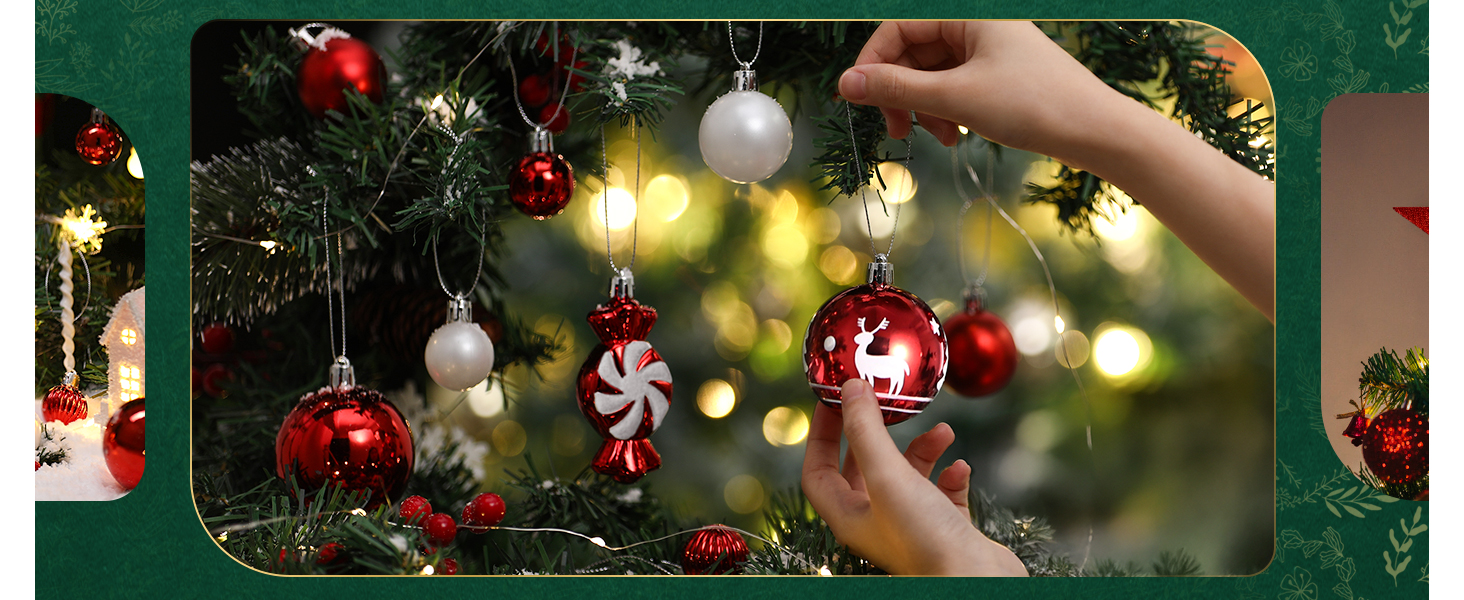 Набір ялинкових прикрас SOLEDI® 128 шт. Преміум якість, червоно-білі пластикові кулі з зіркою та верхівкою - міцний та безпечний набір з петельками. Ялинкові кулі різних кольорів, багаторазовий декор для Різдва.