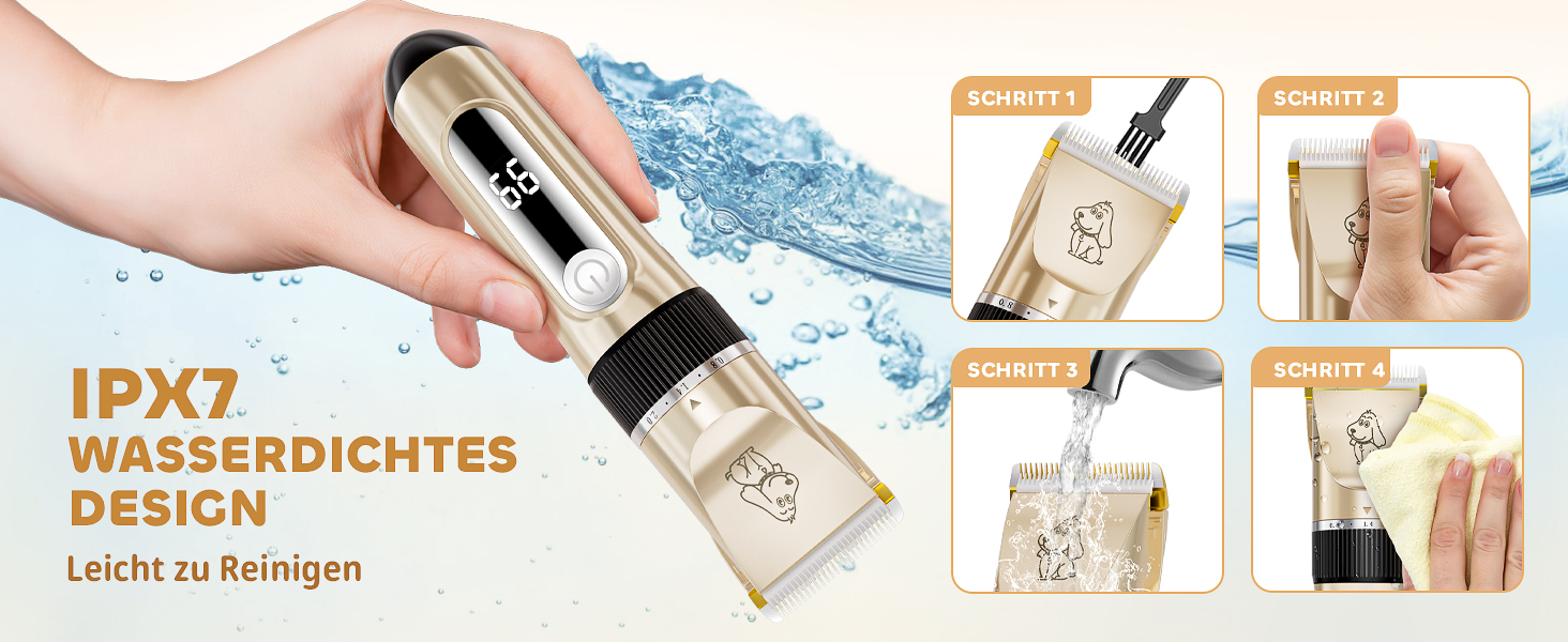 Професійна машинка для стрижки собак IPX7, водонепроникна, з LCD-дисплеєм, золота