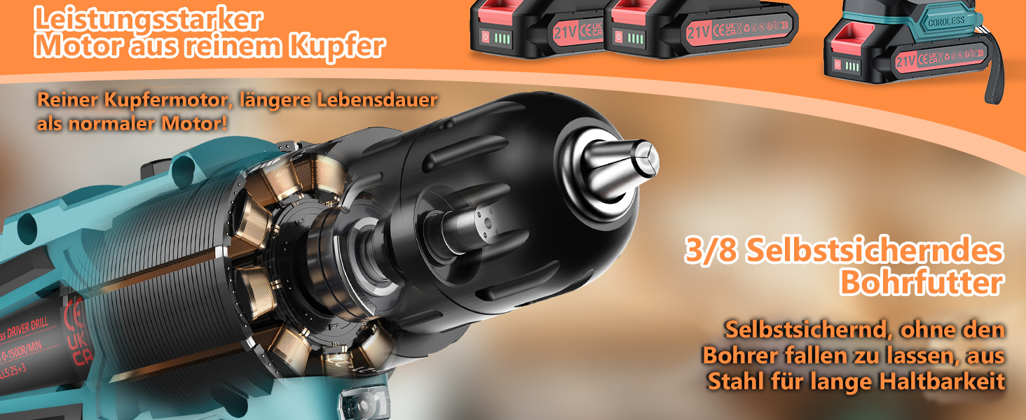 Акумуляторний шурупокрут-дрель 21V з акумулятором 4000mAh, 45Nm, 25+3 ступені, 2 швидкості, LED, 2 акумулятори 2.0Ah та зарядний пристрій, для дому та саду, DIY проєкти (Блакитний)