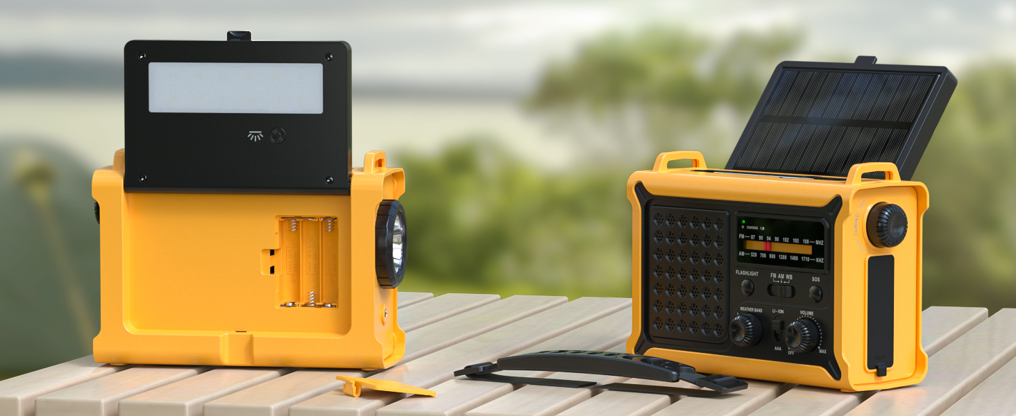 Радіоприймач MINORZ 12000mAh з ручкою, портативне радіо для надзвичайних ситуацій з великою сонячною панеллю, HiFi звук, AM/FM радіоприймач, SOS, ліхтарик та лампа для читання, IPX6 водонепроникний, ідеально підходить для кемпінгу та надзвичайних ситуацій, зелений (жовтий)
