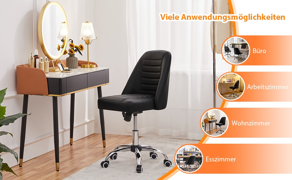 Офісне крісло Yaheetech без підлокітників, обертове, на роликах, регульоване по висоті, чорне, з штучної шкіри