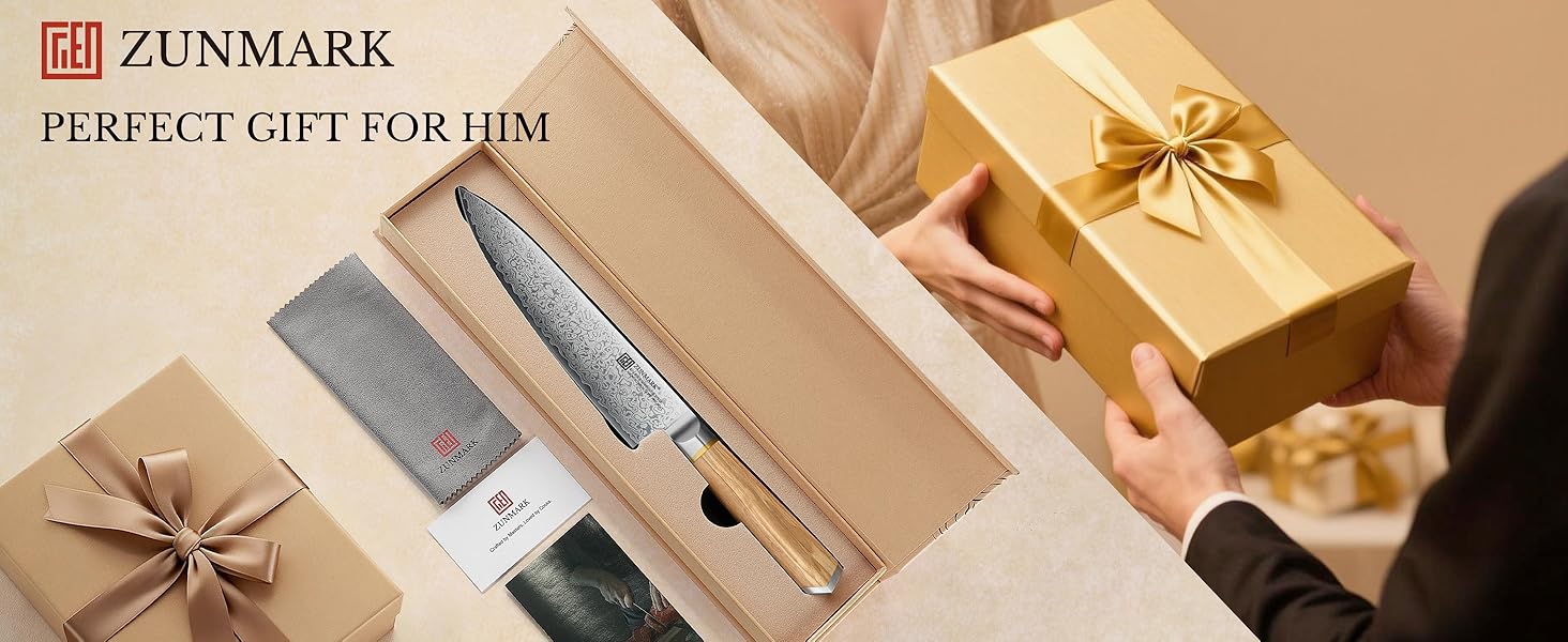 Професійний кухонний ніж Kochmesser з дамаської сталі (67 шарів), рукоять з оливкового дерева, сталь 10Cr15CoMoV, ультрагостра клинка 13°