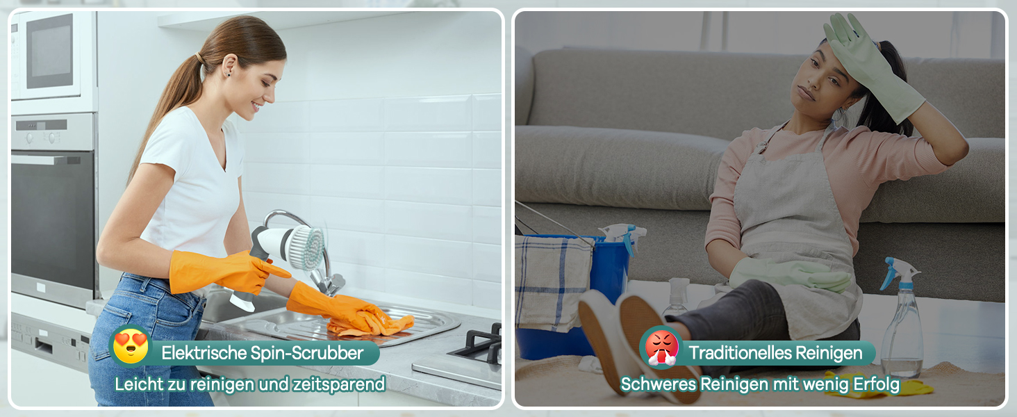 Електрична щітка для прибирання, бездротовий скрубер Power Spin з 7 насадками, 2 швидкості. Ідеально для плитки, душових кабін, скла та ванної кімнати