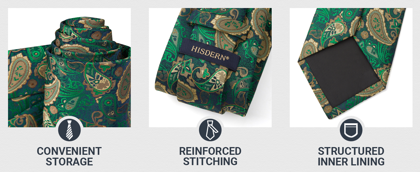 HISDERN Комплект краватки та нагрудного хустинки з квітковим візерунком паваролочка, зелений