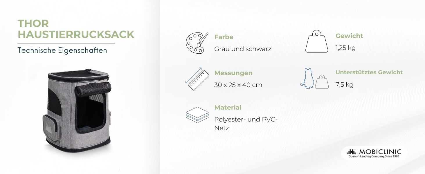 Рюкзак для котів та собак Mobiclinic® Pets Thor, сучасний, складний, з сітчастими вікнами, аксесуарами, подвійними ручками, регульований, 30x25x40 см