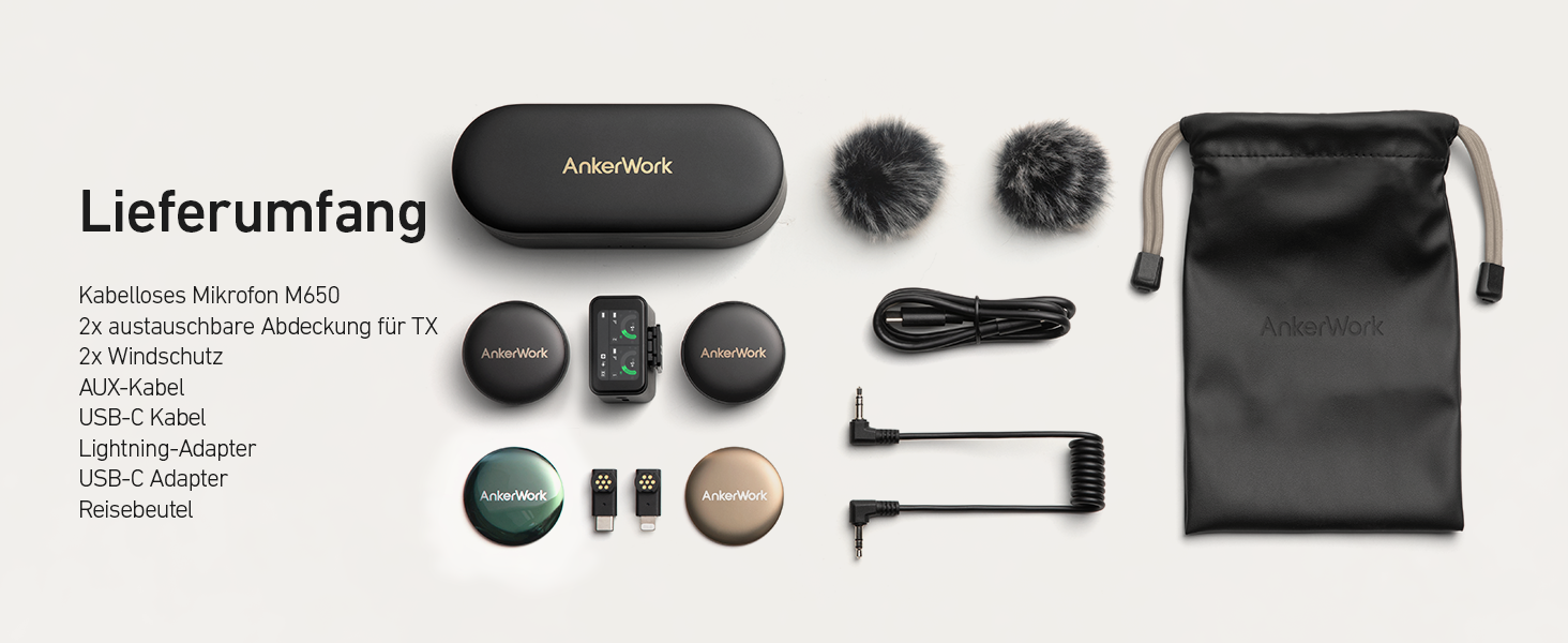 Мікрофон петличний AnkerWork M650 бездротовий, професійний, з шумозаглушенням, 2 канали, радіус дії 200м, акумулятор 15 годин, для Vlogs та стрімінгу (білий)