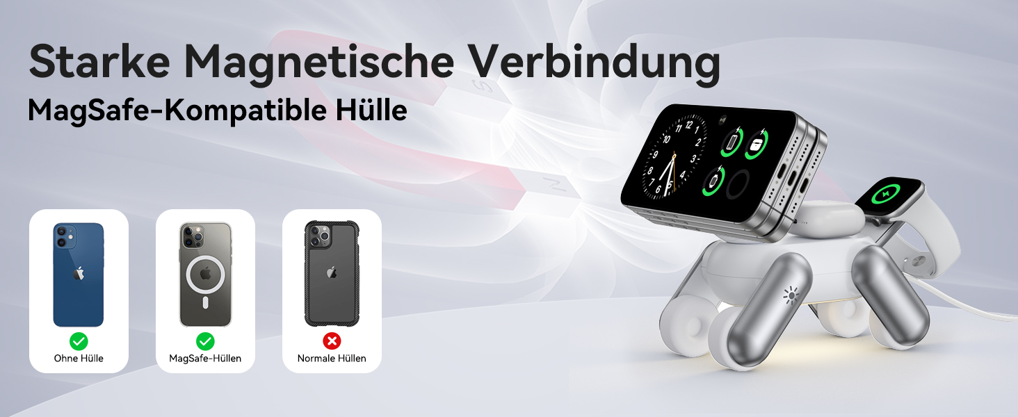 Зарядна станція 3-в-1 для Apple Watch, iPhone 15/14/13/12/11, AirPods Pro/2/3 з MagSafe та нічником (біла)