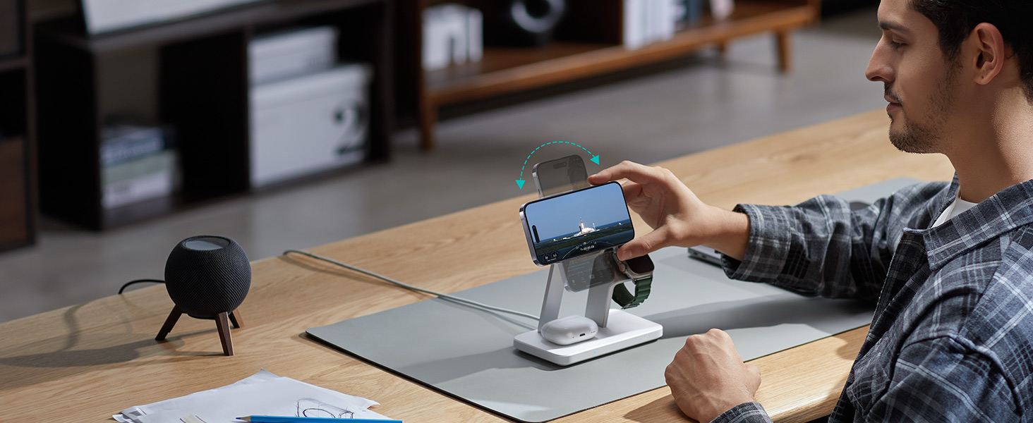 Зарядний пристрій ESR 65W GaN 5 в 1 з підтримкою MagSafe, білий (3 в 1). Сумісний з iPhone 17/16/15/14/13/12, Apple Watch, AirPods та USB A/C пристроями